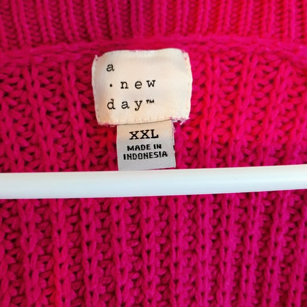 A New Day XXL Pink Chenille V Neck Sweater Cozy Knit Pullover - Picture 2 of 4